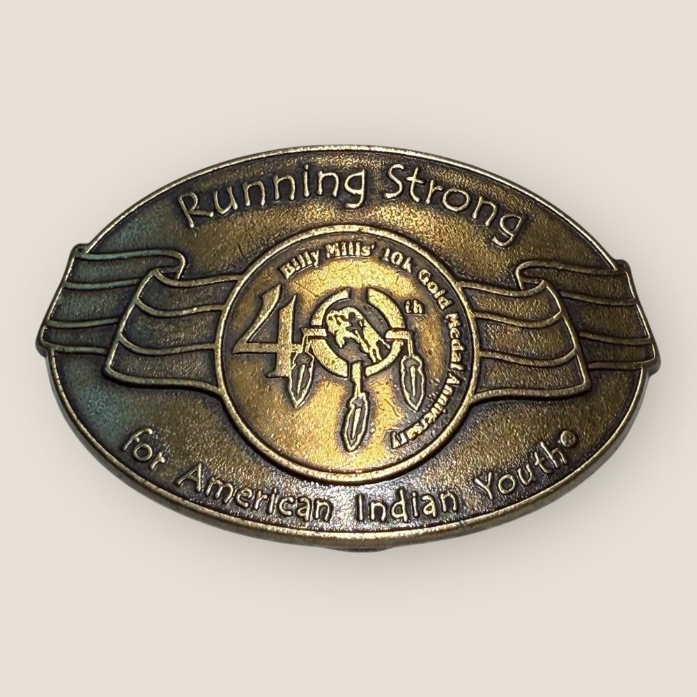Running Strong Belt Buckle 40th Anniv American Indian Youth Gold Medalist 1964
